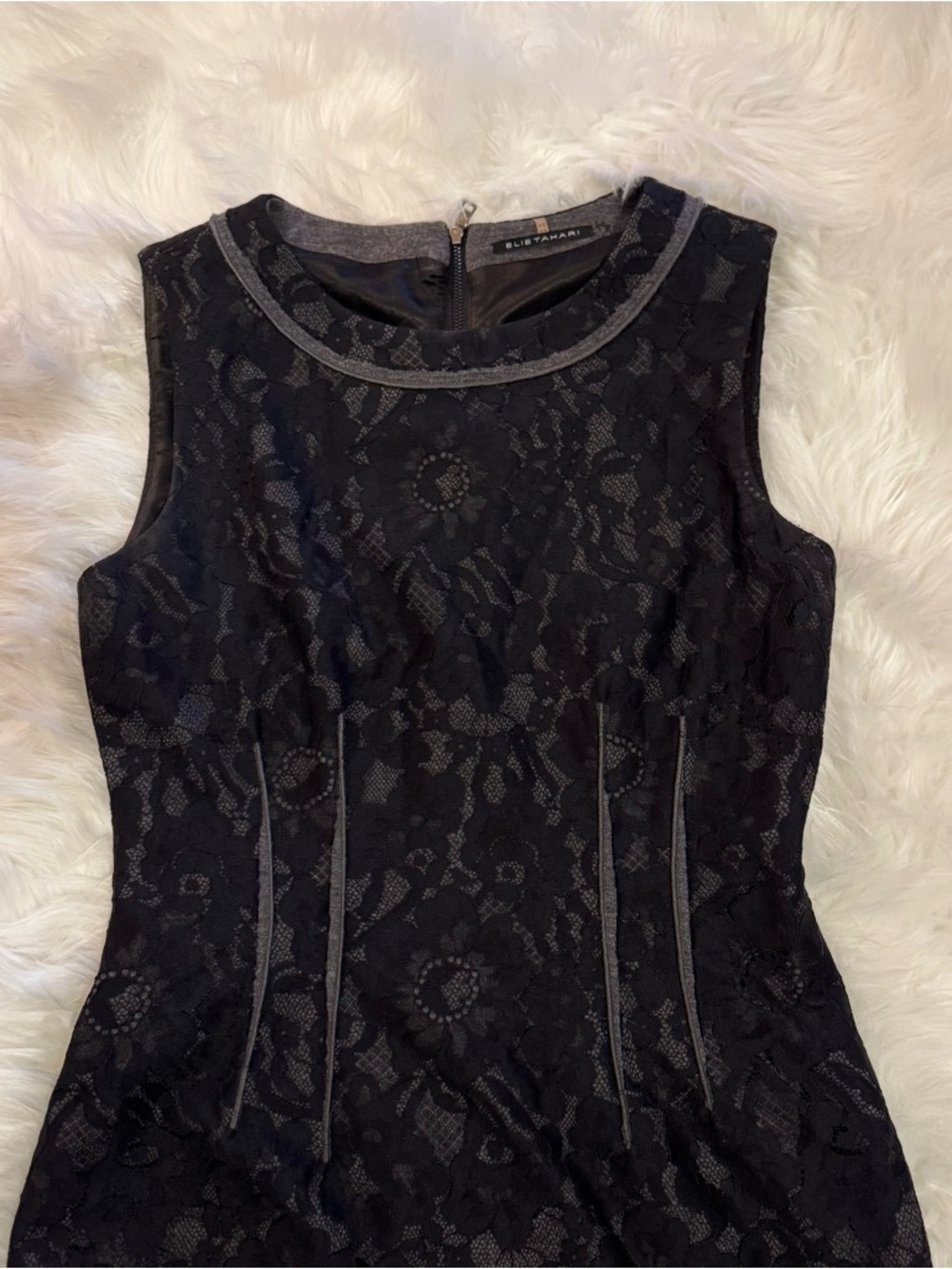 Elie Tahari Black Lace Sheath Dress Size 2 Scalloped Hem Cocktail - Picture 3 of 13